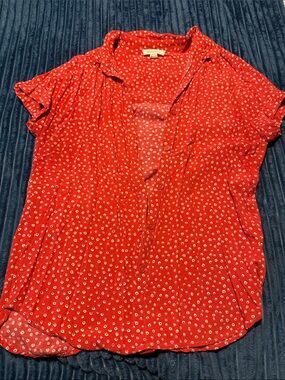 beachlunchlounge Red Short-Sleeve Button-Down Dot Print Shirt